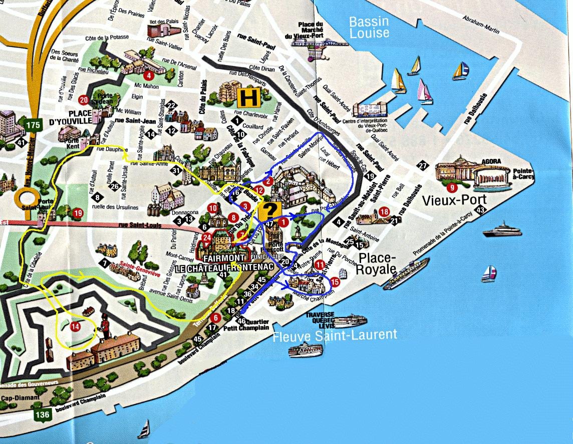 地图上的老魁北克旅游景点
