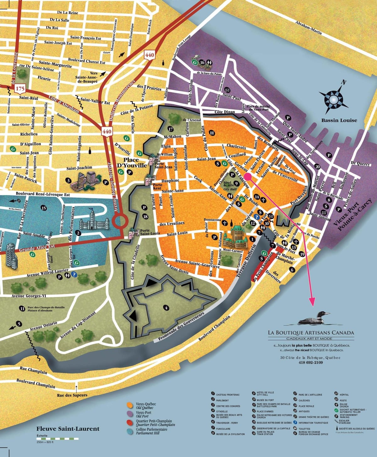 魁北克老城区景点的地图